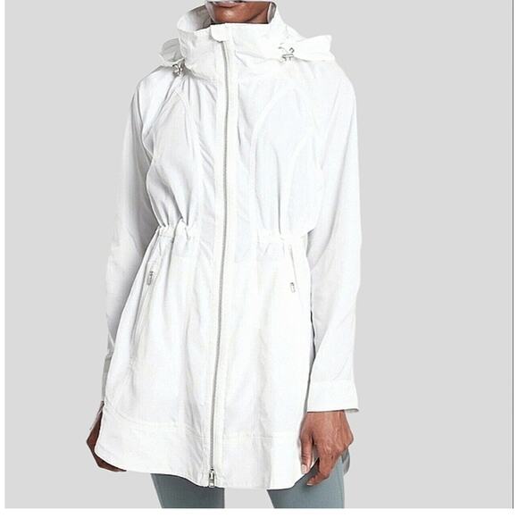 Athleta Rain Drop Jacket Hooded Longline White Windbreaker Full Zip Women's S - Picture 1 of 5